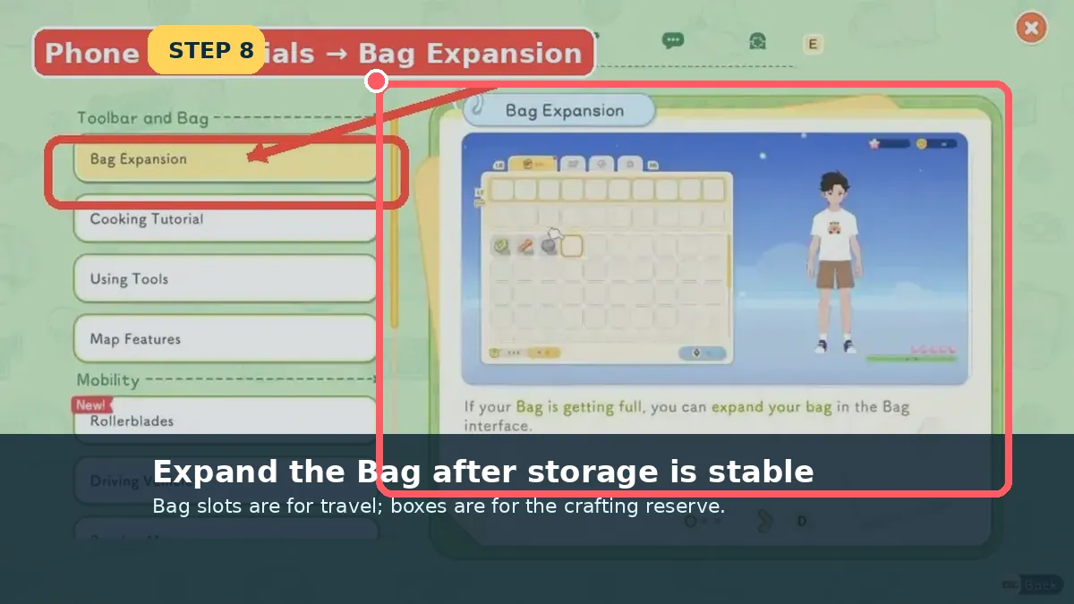 Use Bag slots for travel, boxes for reserves