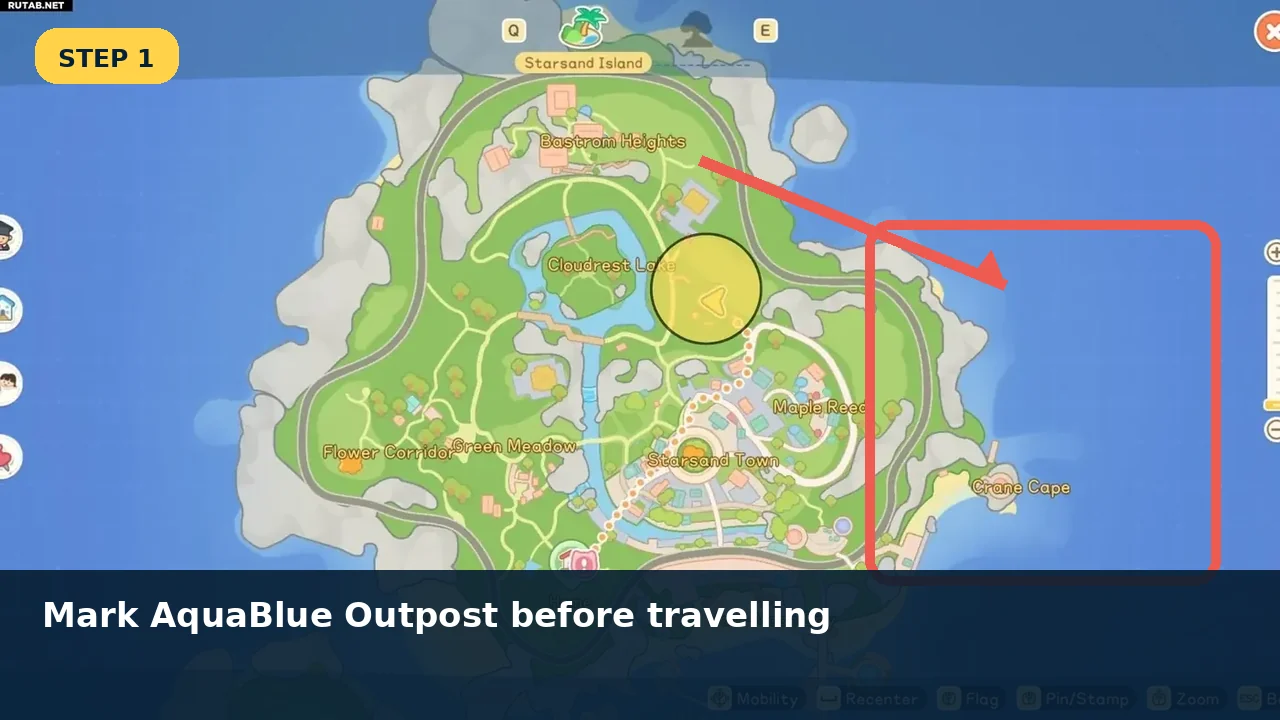 The outpost sits on the east coast; pin it before starting the trip.